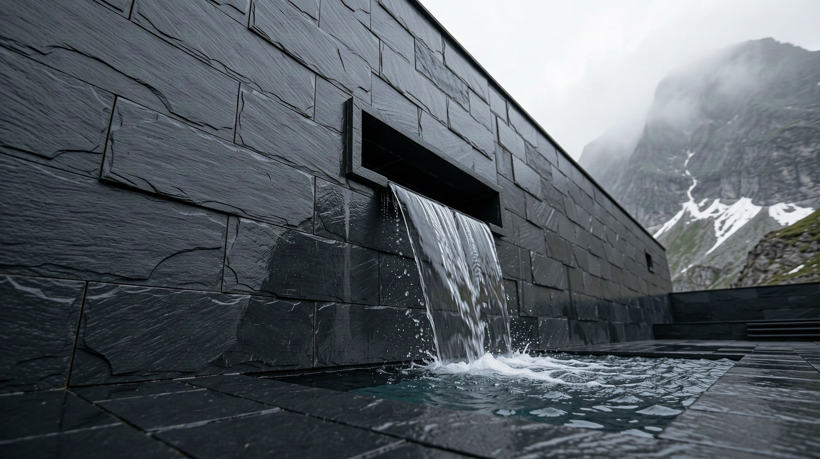Architecture brutaliste en ardoise suisse
